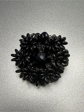Vintage Miriam Haskell Black Beaded Floral Brooch